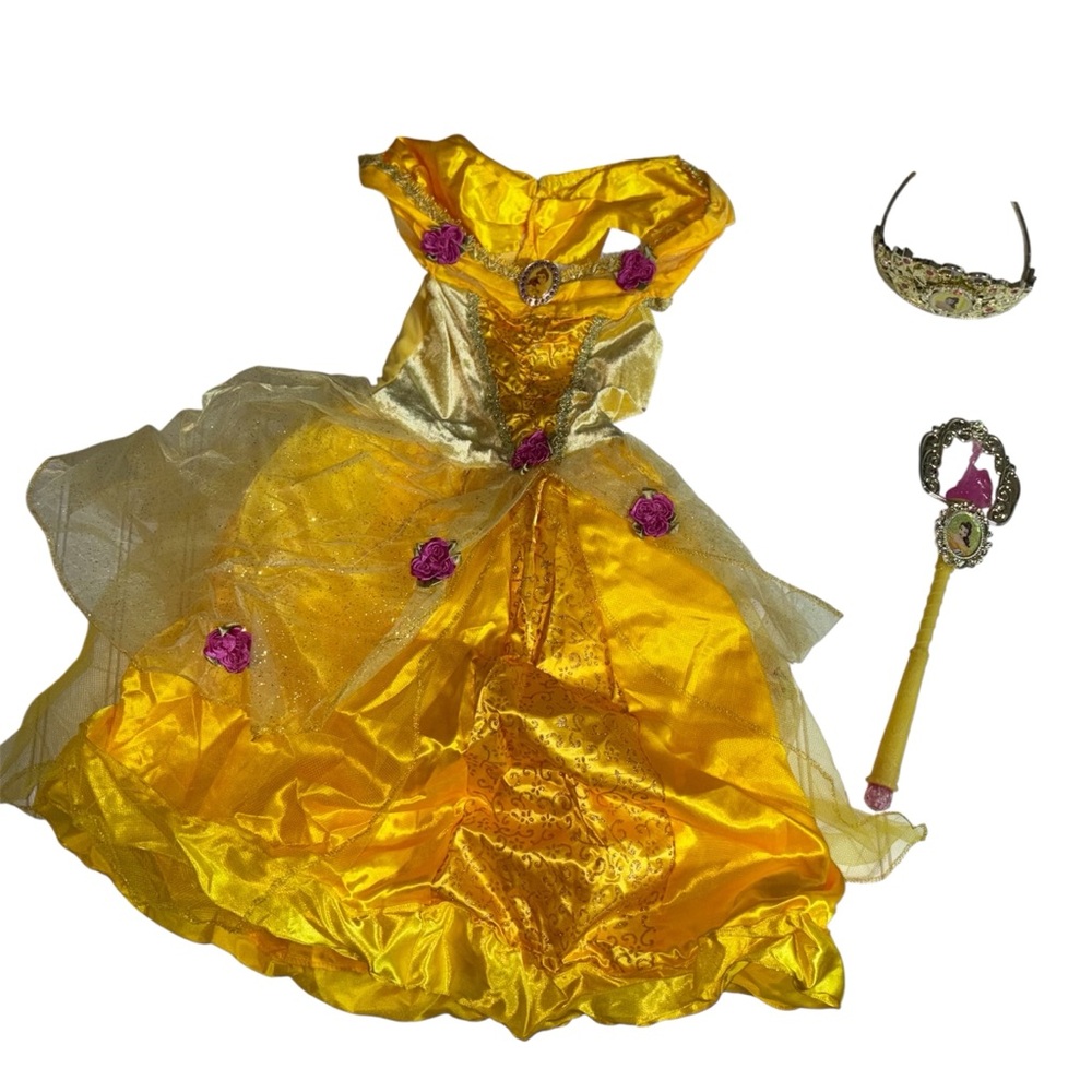 Disney’s Belle yellow gown dress with Crown & Wand Girls Size 4-6x cosplay